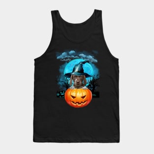 German Shorthaired Pointer Witch Hat Pumpkin And Blue Moon Tank Top